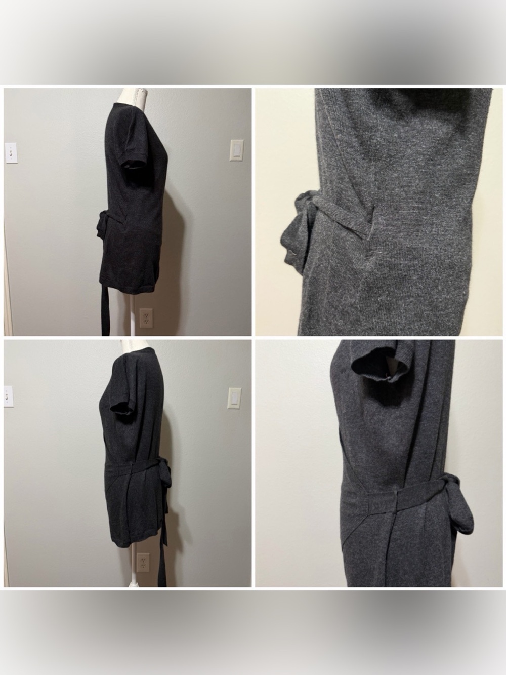 BCBGMaxAzria Charcoal Black Short-Sleeve Wrap Tunic with Side Tie - Picture 6 of 12